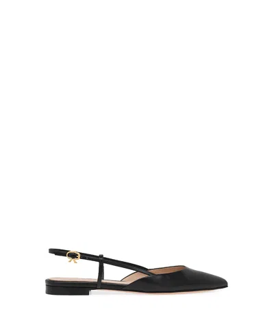 Gianvito Rossi Ascent 05 Leather Slingback Point-toe Flats In Black