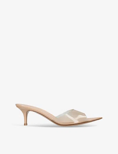 Gianvito Rossi Womens Beige Elle 55 Leather And Pvc Heeled Mules