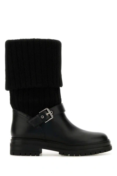 GIANVITO ROSSI GIANVITO ROSSI WOMEN BLACK LEATHER AND FABRIC THURSO BOOTS