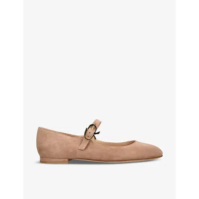 Gianvito Rossi Womens Brown Mary Ribbon Suede Flats