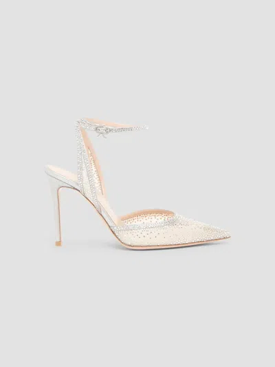Gianvito Rossi 95mm Crystal Organza Ankle-strap Pumps In Silver