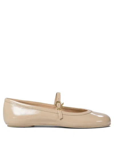 Gianvito Rossi Beige Leather Ballerinas With Buckle Strap In Neutral