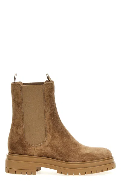Gianvito Rossi Chester Suede Lug-sole Chelsea Ankle Boots In Beige