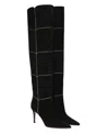 Gianvito Rossi Clarice 85 Metallic Leather-trimmed Suede Over-the-knee Boots In Black