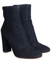 Gianvito Rossi Women's Cotton Block Heel Ankle Boot (authentic Pre-loved) In Blue