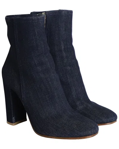 Pre-owned Gianvito Rossi Women's Cotton Block Heel Bootie (authentic Pre-loved)