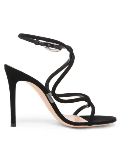 Gianvito Rossi Women's Crystal-embellished Buckle 105mm Suede Sandals In Black
