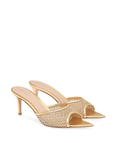 Gianvito Rossi Sienna 70 Metallic Leather-trimmed Mules In Gold