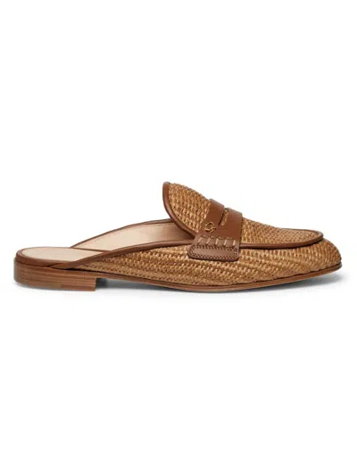 Gianvito Rossi Florio Marbella 10 Embellished Leather-trimmed Raffia Loafers In Tan