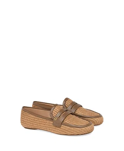 Gianvito Rossi Marbella Leather-trimmed Raffia Loafers In Brown Textile