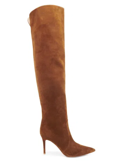 Gianvito Rossi Women's Hansen 85mm Suede Knee-high Boots In Brown