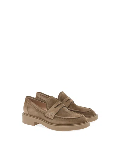 Gianvito Rossi Women's Harris Mocassin Flats In Brown Suede