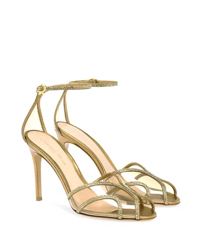 Gianvito Rossi 95 Crystal-embellished Metallic Leather And Pvc Sandals In Silver