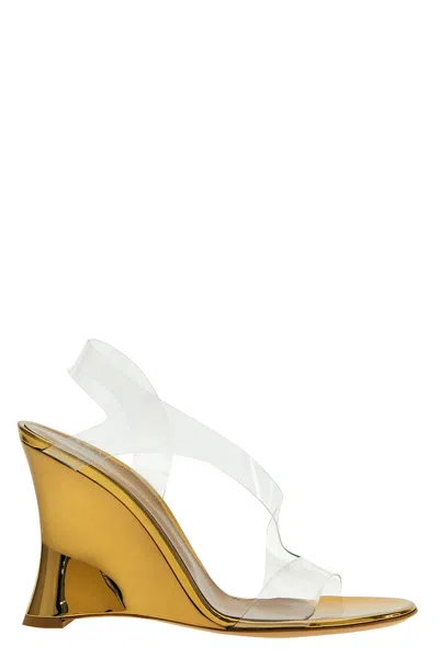 Gianvito Rossi Laminated Leather Pvc Sandals In Gold