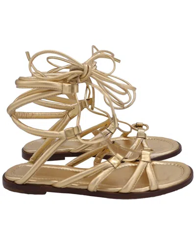 Pre-owned Gianvito Rossi Women's Leather Vesta Lace-up Flat Sandal (authentic Pre-loved) In Gold