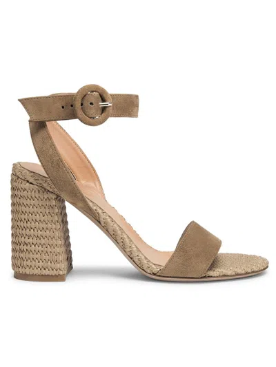 Gianvito Rossi Luana 45 Suede And Raffia Heeled Sandals In Brown