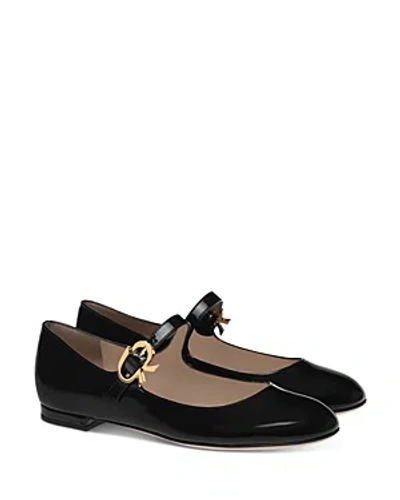 Gianvito Rossi Mary Ribbon Patent Leather Ballet Flats In Black