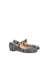 Gianvito Rossi Mary Ribbon Tweed Mary Jane Flats In Blue