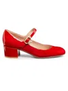 Gianvito Rossi Women's Mary Ribbon 45mm Vernice Mary Janes In Tabasco Red