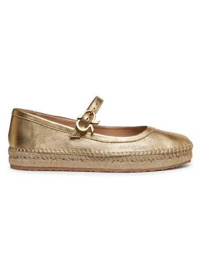 Gianvito Rossi Women's Metallic Leather Ribbon-buckle Ballerina Flats In Gold