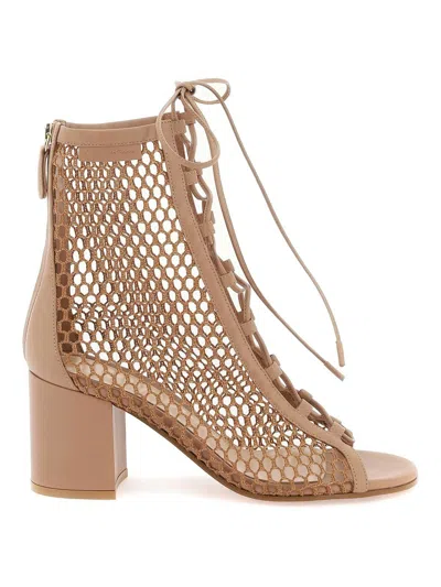 GIANVITO ROSSI WOMEN'S OPEN-TOE MESH ANKLE BOOTS WITH
