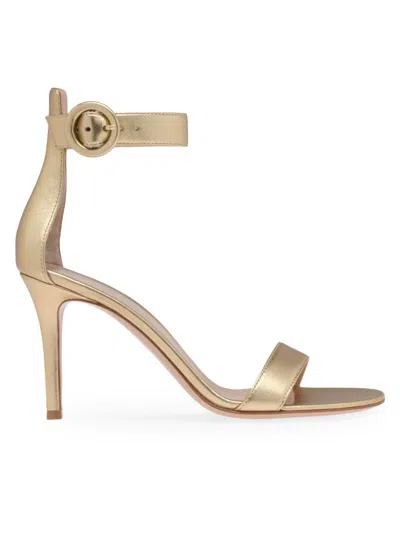 Gianvito Rossi Portofino 85mm Metallic Leather Sandals In Blue