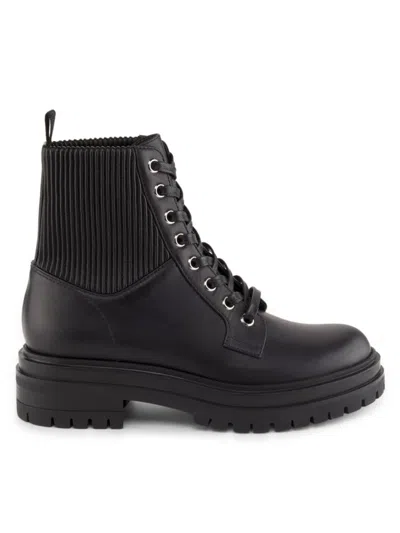 GIANVITO ROSSI WOMEN'S RIBBED-PANEL LEATHER COMBAT BOOTS
