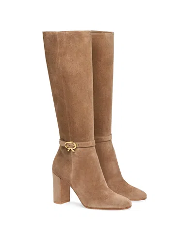 Gianvito Rossi Ribbon 85 Buckled Suede Knee Boots In Brown Leather