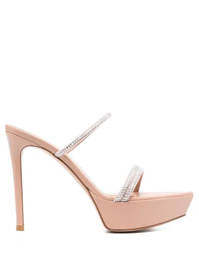 Gianvito Rossi Crystal Strappy Platform Sandals In Powder