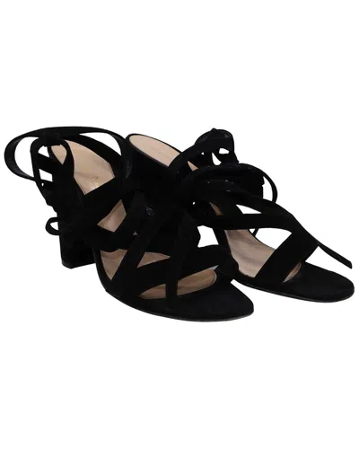 Pre-owned Gianvito Rossi Women's Suede Netley Mews Heeled Sandal (authentic Pre-loved) In Black