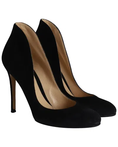 Pre-owned Gianvito Rossi Women's Suede Round-toe Flared Pump (authentic Pre-loved)