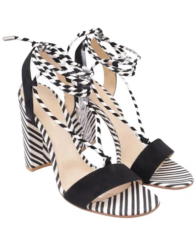 Pre-owned Gianvito Rossi Women's Suede Striped Strappy Sandal (authentic Pre-loved) In Black