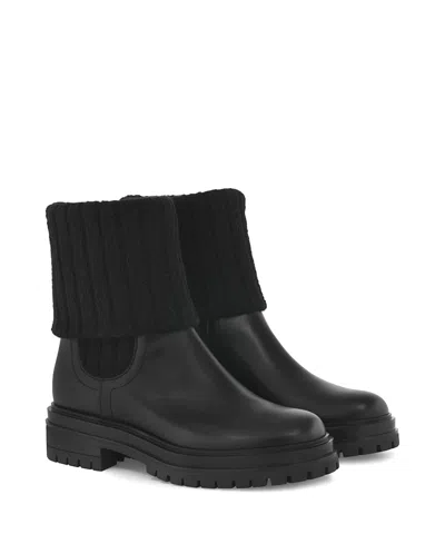 Gianvito Rossi Leather And Ribbed Stretch Knit Boots With Rubber Sole In Black