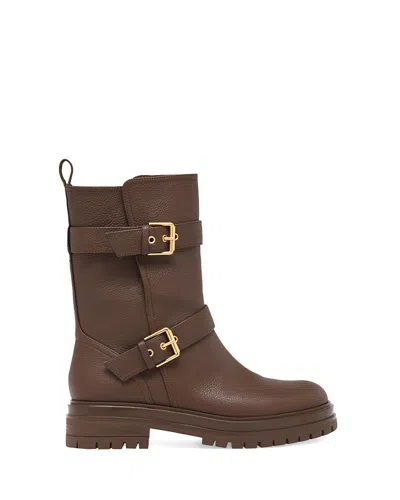 Gianvito Rossi Thiago Flair Buckled Textured-leather Boots In Brown