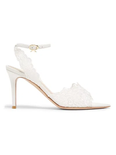 Gianvito Rossi Women's Yvonne 80mm Mesh Lace Sandals In White