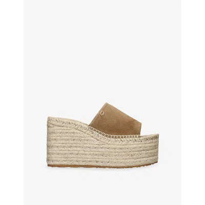 Gianvito Rossi Womens  Logo-embellished Suede Platform Wedges In Brown