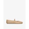 Gianvito Rossi Carla Leather-trimmed Raffia Mary Jane Ballet Flats In Beige Comb