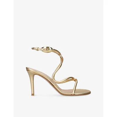 Gianvito Rossi Womens Gold Black Mamba 85 Leather Heeled Sandals Eur 41 / 8 Uk