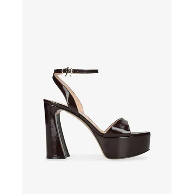 Gianvito Rossi Womens Wine Nancy 70 Heeled Leather Sandals Eur 38.5 / 5.5 Uk In Black