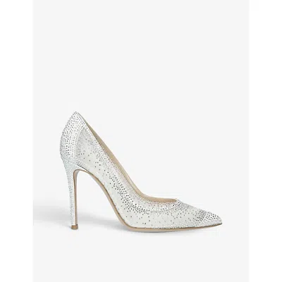 Gianvito Rossi Womens  Rania Crystal-embellished Suede And Mesh Courts In Winter Wht