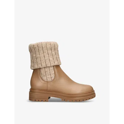 GIANVITO ROSSI WOMENS TAN TENNEY RIBBED-KNIT LEATHER ANKLE BOOTS EUR 39 / 6 UK