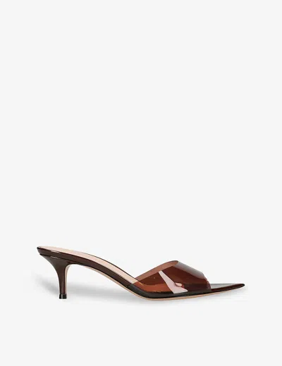Gianvito Rossi Womens Brown Vernice Open-toe Pvc Heeled Mules