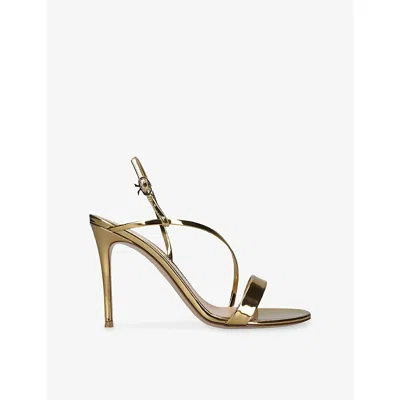 Gianvito Rossi Womens Gold Manhattan 95 Leather Heeled Sandals Eur 41 / 8 Uk