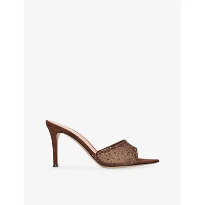 Gianvito Rossi Womens Rania 85 Mesh Heeled Mules Brown Eur 38.5 / 5.5 Uk