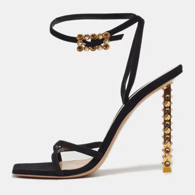 Pre-owned Gianvito Rossi Wonder Size 40 Black Suede Ankle Strap Sandals