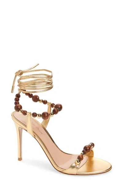 Gianvito Rossi Wood Bead Ankle Wrap Sandal In Brown
