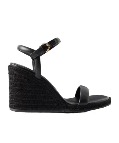 Gianvito Rossi Woven Leather Espadrille Wedge Sandals In Black