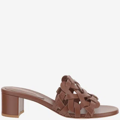 Gianvito Rossi Woven Leather Mules In Brown