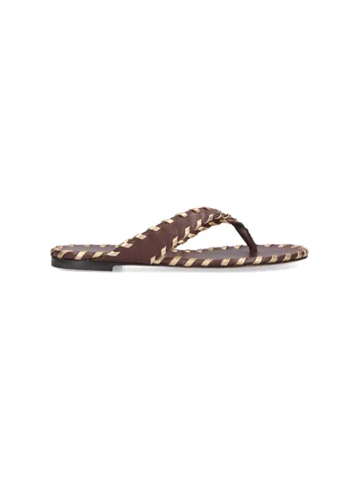 Gianvito Rossi Woven Trim Thong Sandals In Brown