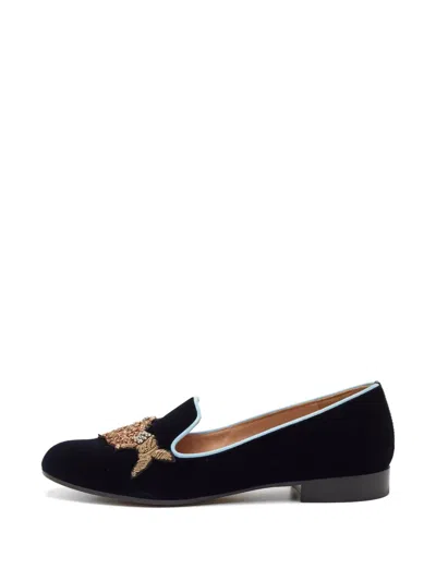 Pre-owned Gianvito Rossi X Mary Katrantzou Fish-embroidered Loafers In Blue